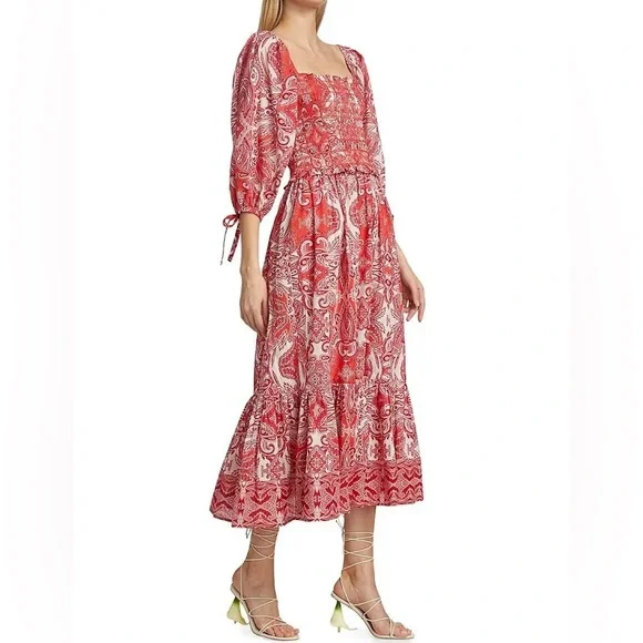 Cara Cara Jazzy Dress. Puff Sleeves. Smocked Bodice. Inkwash Hibiscus. Size S. - Picture 1 of 8